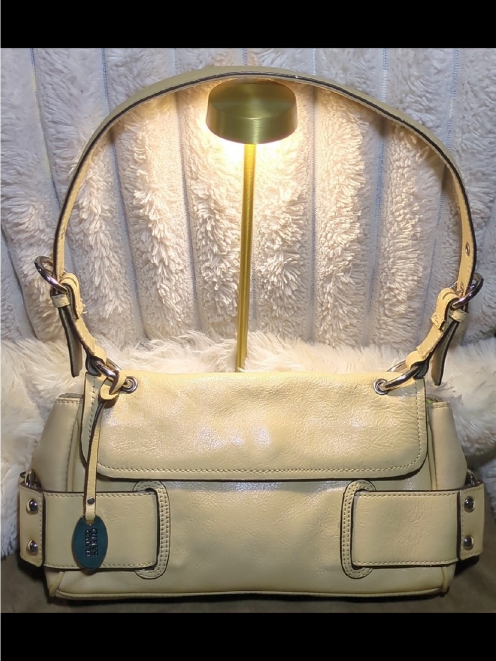 Vintage Franco Sarto Pale Yellow Leather Flap Shoulder Bag